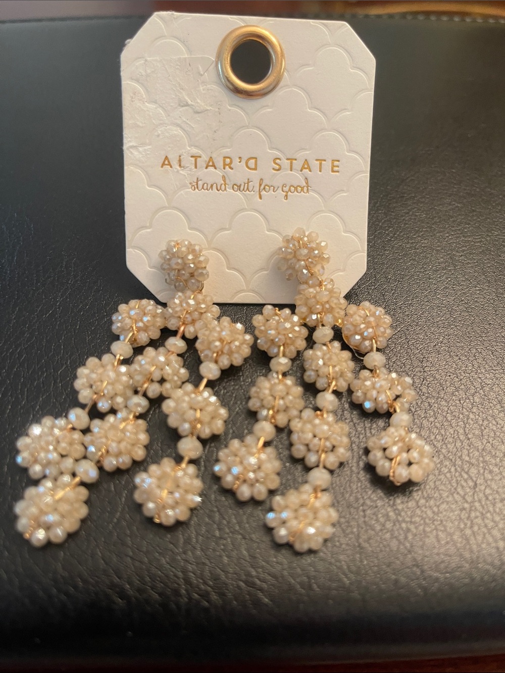 Altar'd State Ivory Beaded Floral Cascade Earrings